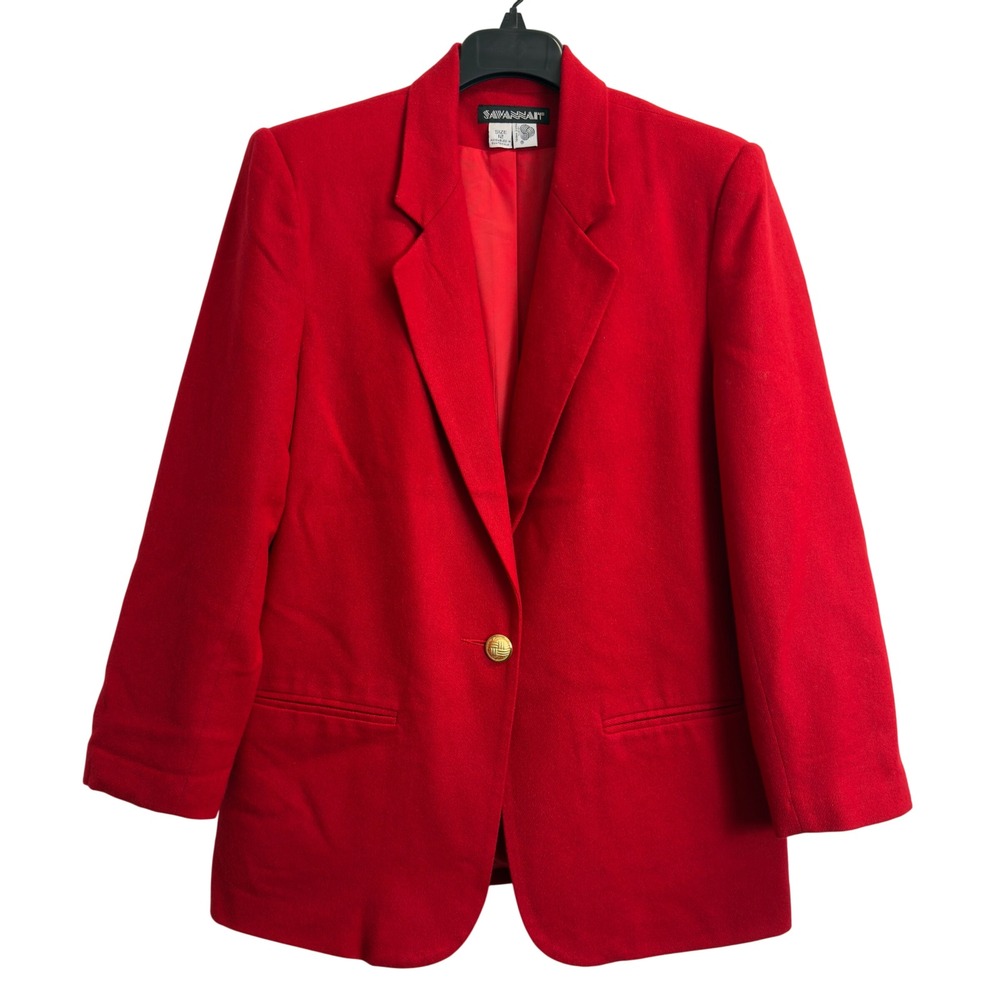 Savannah Vintage Red Pure Wool Blazer Gold Button Padded Shoulder Jacket Sz 12